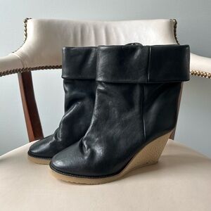 Isabel Marant black leather wedge boots